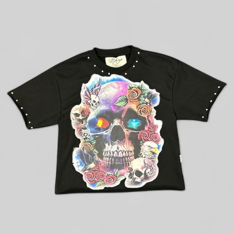 BKYS Rhinestone Skull Head Cropped shirt