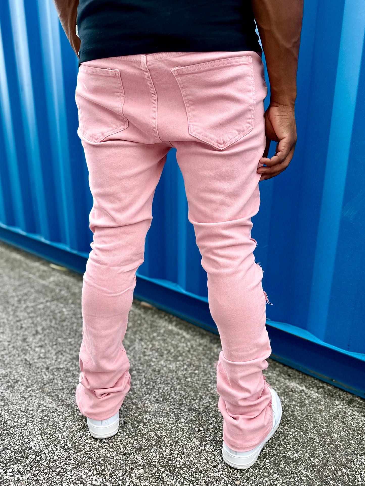 Solid Distressed Stacked Denim (Pink) /C?