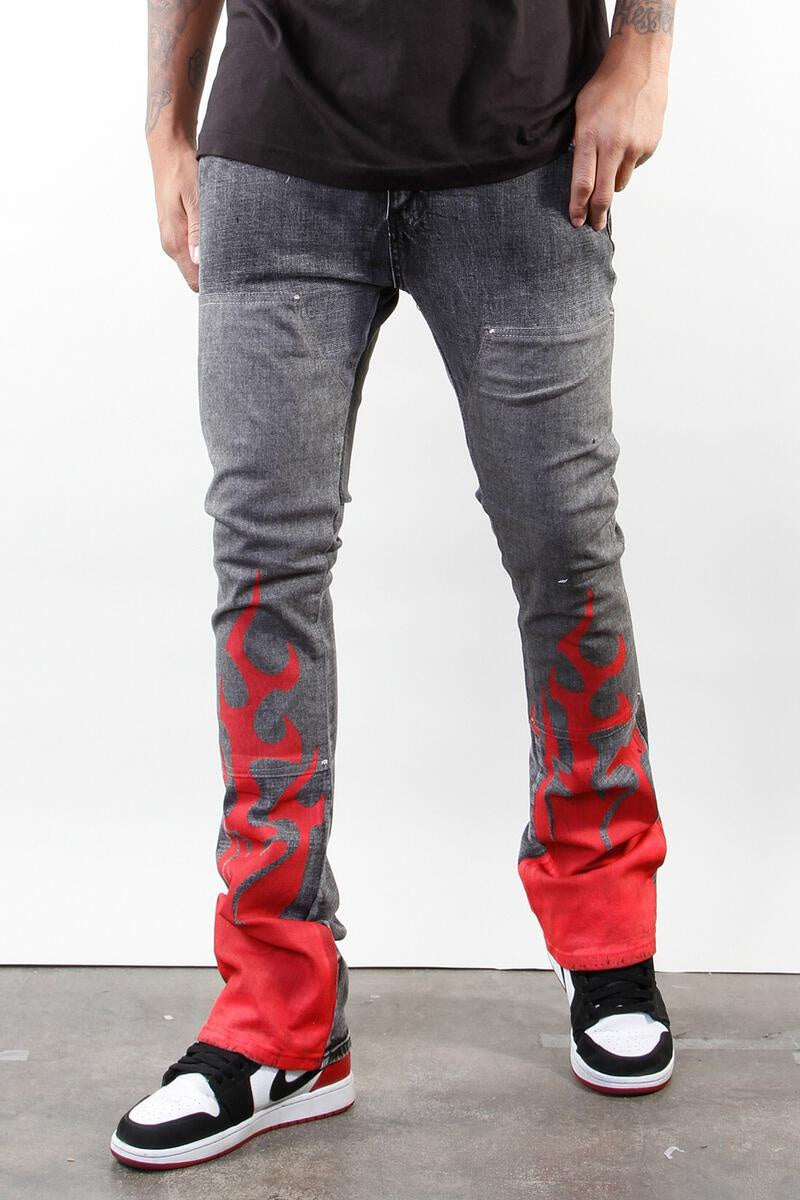 508 Flame Double Knee Stack Denim (Red/Grey Wash) /C7