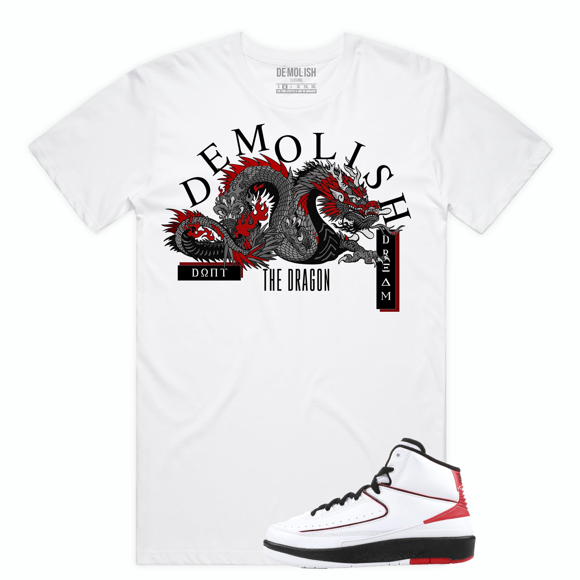 T-Shirt, White And Red Shirt, White And Black Shirt, Grey, Red, Black,White,Shirt, Demolish, Style, Men, Boys, Teens, Gifts, Wmns, Girls, Urban, Dragon, Chicago2