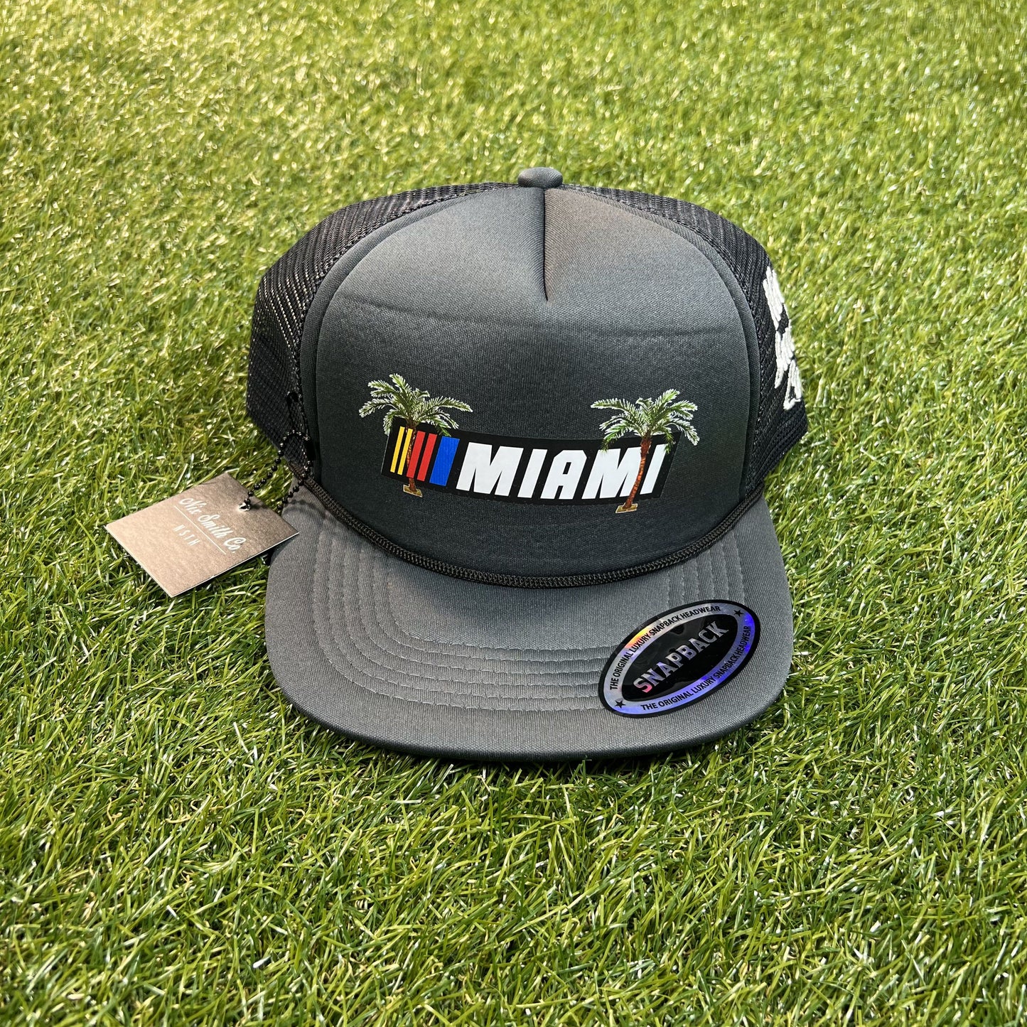 Miami Palm Trucker Hat (Charcoal)