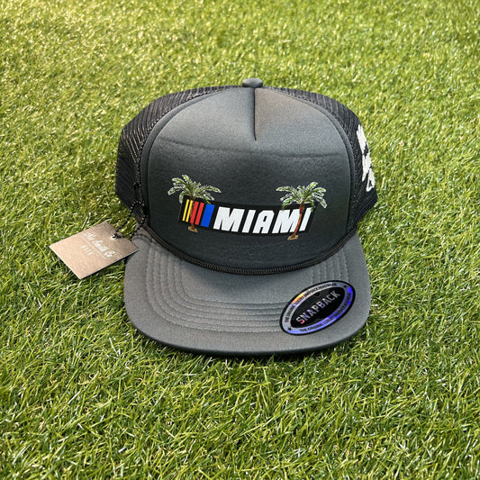 Miami Palm Trucker Hat (Charcoal)