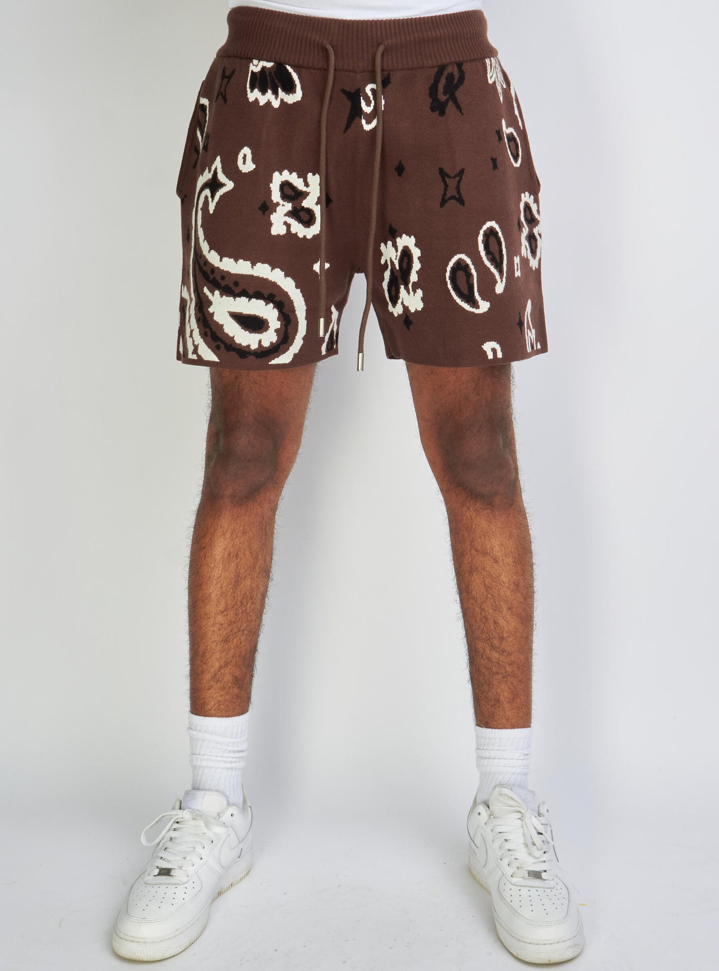 Paisley Print Knit Shorts (Chocolate Brown) /C3